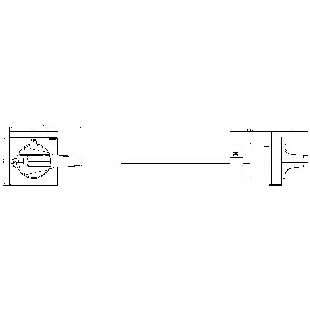 Technical drawing of a quarter-turn valve with dimensions: Length 150 mm, Handle 50 mm, Pipe Connection 75.9 mm, Total Width 94.6 mm.