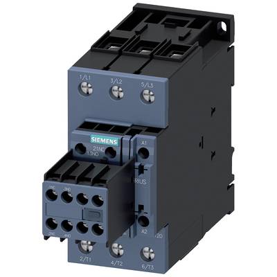 A three-pole electrical contactor by Siemens with a blue housing and multiple connection terminals for industrial applications.