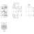 Technical drawing of an electrical switching device with multiple views and specific dimensions in millimetres.