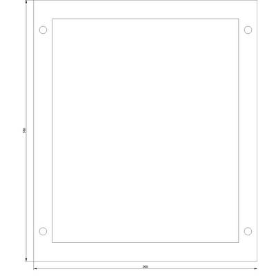 Technical drawing of a rectangular frame with four holes at the corners, side lengths of 300 mm and 350 mm.