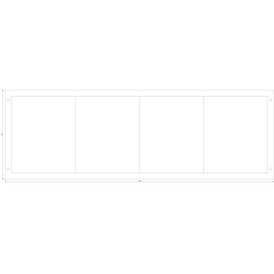 Drawing of a rectangular component consisting of four equally sized parts arranged side by side, with dimensions indicated on the edges.