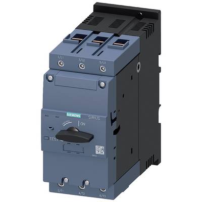 'A three-pole motor protection switch by Siemens, model Sirius. It features a test and on/off switch for electrical controls.'