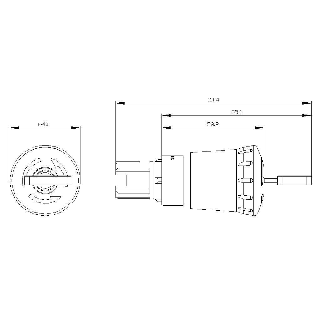 Technical drawing shows side and front view of a cylindrical object with dimensions of 111.4 mm in length and 40 mm in diameter.