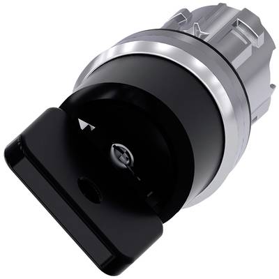 A black key is inserted into a silver key switch, as used in industrial or security-related applications.