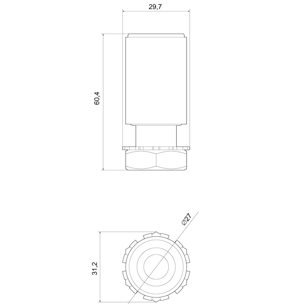 Technical drawing of a cylindrical component with dimensions: height 60.4 mm, width 29.7 mm, diameter 27 mm.