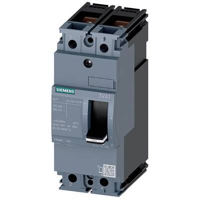 A Siemens 3VA1 circuit breaker in a black and grey housing. Suitable for 230/240V and 380/415V, tested in accordance with IEC/EN 60947-2.