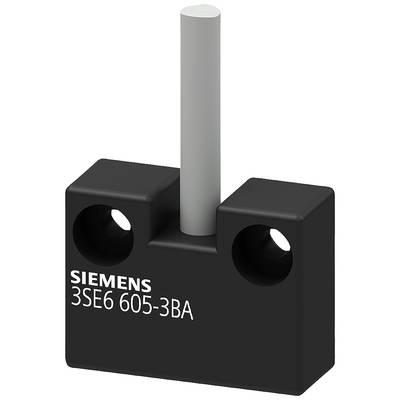 A block-shaped, black switch with a vertical rod and two mounting holes. Inscription: 'SIEMENS 3SE6 605-3BA'.