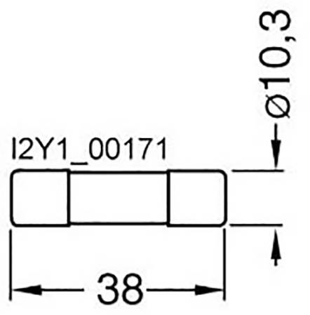 Drawing of a cylindrical object with a diameter of 10.3 mm and length of 38 mm, labelled as 'I2Y1_00171'.