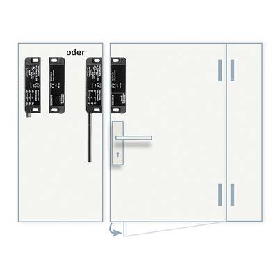 'Diagram shows door with lock and two possible sensor placements to the right or left.'