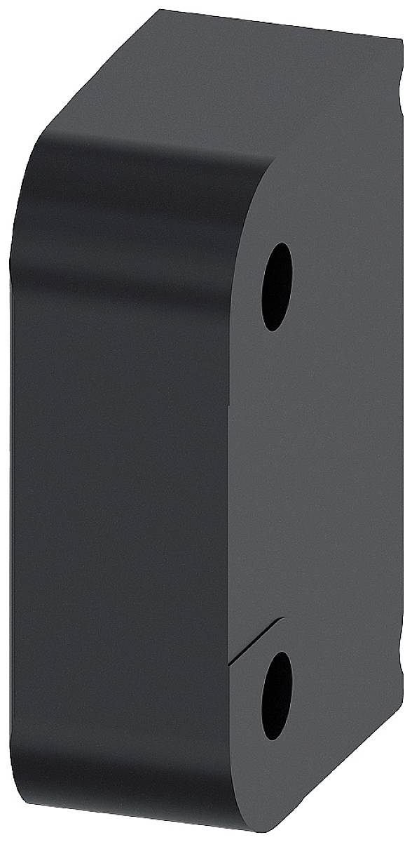 A black, rounded, rectangular object with two holes and a flat front surface.