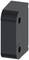 A black, rounded, rectangular object with two holes and a flat front surface.
