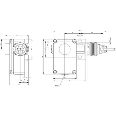 Technical drawing of a device with detailed measurements in millimetres. Shows front and side views with notes for construction purposes.