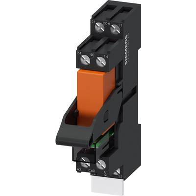 Siemens relay module with a black housing and orange component, suitable for electrical control panels, showing connections.
