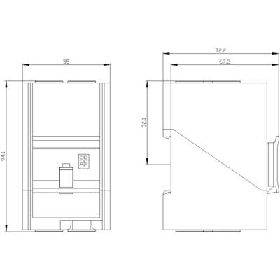 Dimensional drawing of a rectangular device with digital control panel. Dimensions: height 941 mm, width 55 mm, depth 72.2 mm.