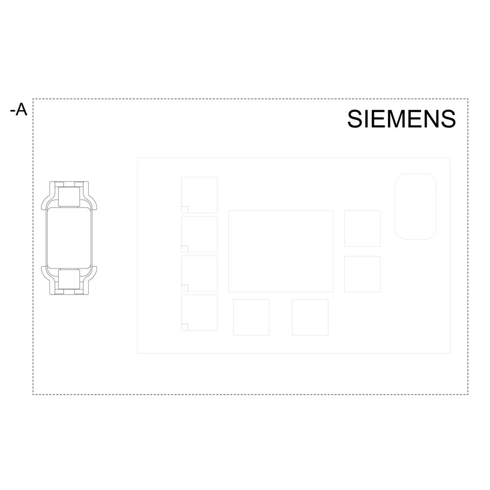 Electronic circuit diagram with 'Siemens' logo, showing components and connections. Detailed view of a connection in the top left corner.