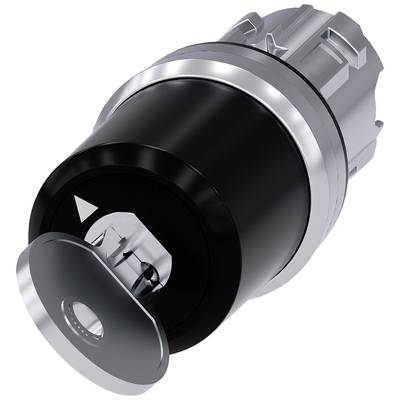 Black cylinder lock with silver accents, key inserted in the lock; technical component for securing devices.