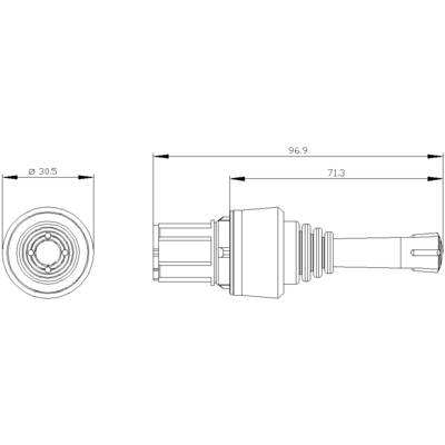 Technical drawing of a component with two views. Side view shows component length 96.9 mm, detail diameter 30.5 mm on the left.