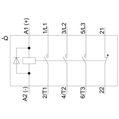 Circuit diagram of an electromagnet with terminals A1, A2, switching contacts 1/2/3/4/5/6 and control element.