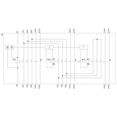 'Schematic representation of an electrical circuit diagram with multiple relays and connections showing the star-delta starting mode.'