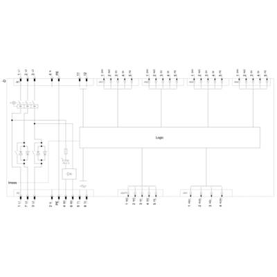 'Block diagram of a digital logic system with multiple connections on both sides. The system shows a logical connection.'