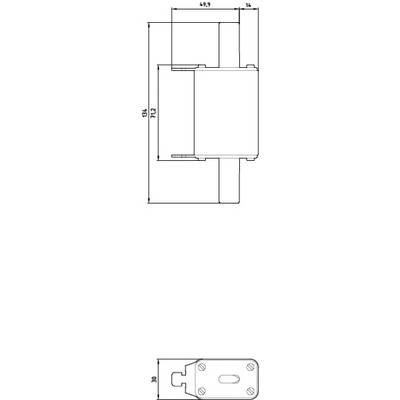Technical drawing of a device with dimensions in millimetres: Main body 134 mm wide, 112 mm high, two elongated parts.