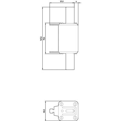 A technical drawing shows two views of a rectangular component with precise measurements along the side and bottom.