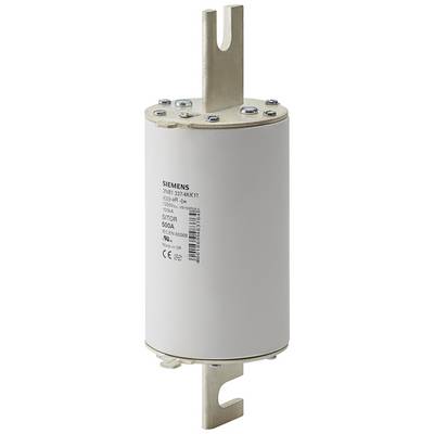 Cylindrical fuse by Siemens, type 3NA3 704-6KK11, 690V, 500A. Metal housing with white markings on the surface.