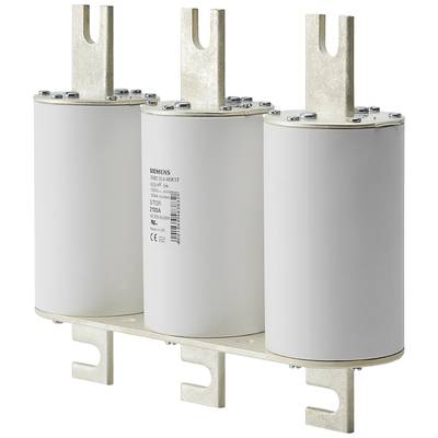 Three white electrical capacitors, vertically arranged, with metallic terminals at the top. Siemens logo and label visible.