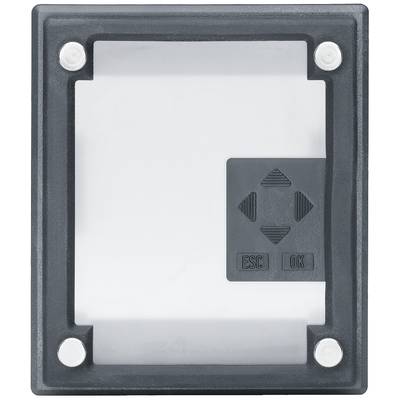 Black screen frame with four white screws and a small field with navigation and 'ESC' and 'OK' buttons in the bottom right corner.