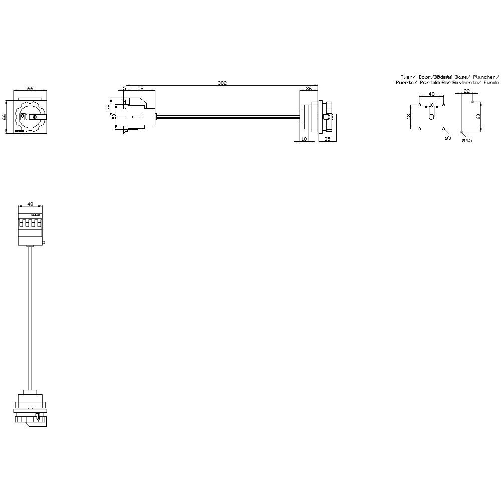 Technical drawing of a cylindrical component with dimensions: length 396, diameter 49.5 millimetres. Contains a cable and plug.