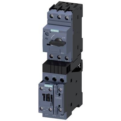 'Siemens electromagnetic contactor, stacked design, blue and black components, clearly visible connection terminals.'