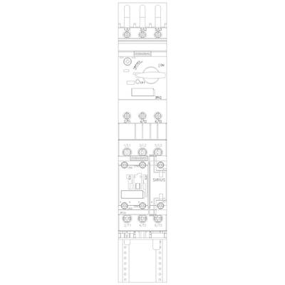 'Electrical circuit diagram with circuit breaker in the upper section, beneath it a contactor labelled Sirius, wiring connections at the bottom.'
