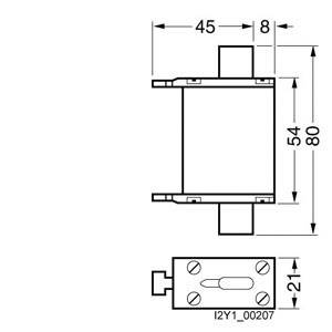 Technical drawing of a rectangular component with dimensions: 45 mm width, 80 mm height, 8 mm and 54 mm partial sections, 21 mm depth.