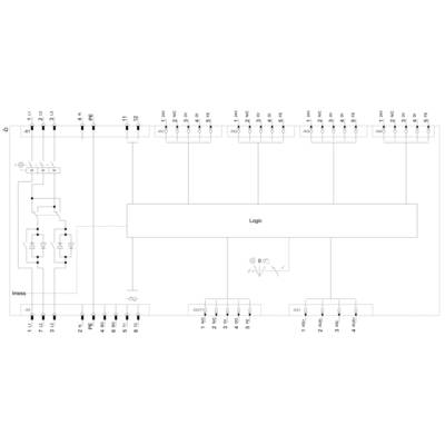 Signal flow diagram of an electronic circuit with a logic module, input and output ports. Details of signal processing indicated.
