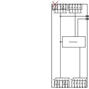 Circuit diagram with a communication block in the centre, connected to multiple components. One node is highlighted in red.