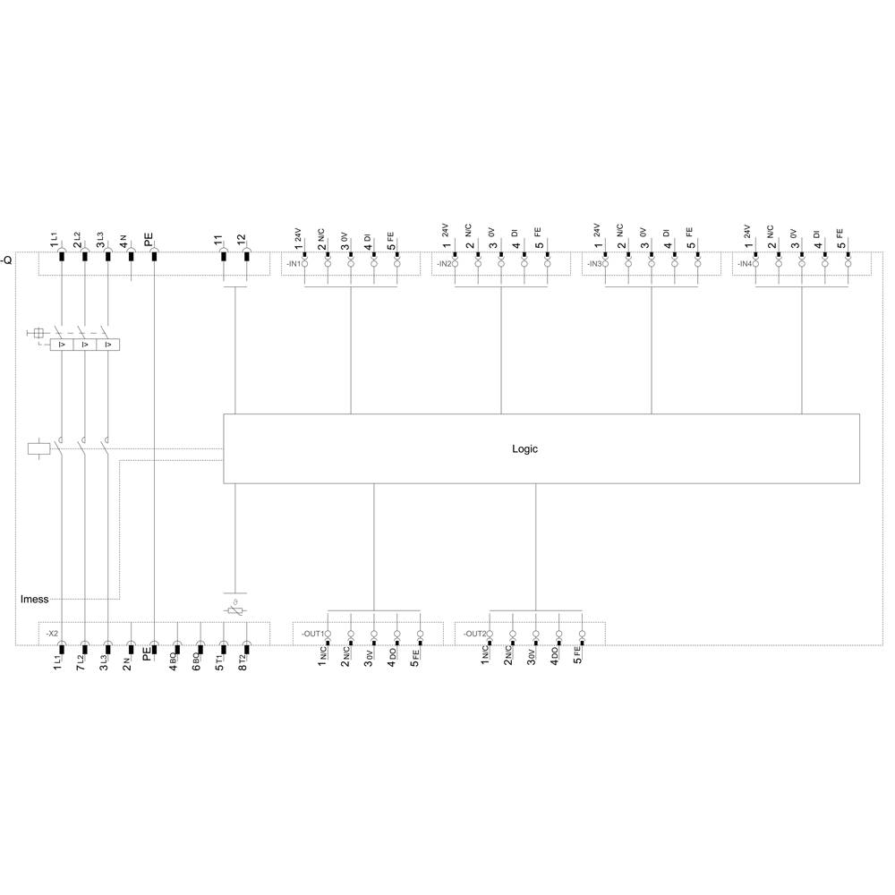 'Circuit diagram of a logic circuit with multiple inputs (A, B, C) and outputs (out1, out2). Connections emphasise logical processes.'