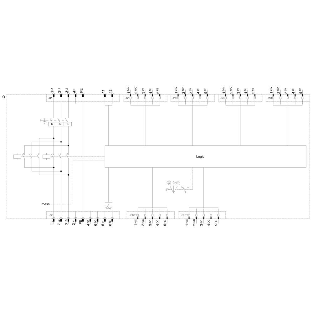 Circuit diagram of a digital logic circuit with inputs A1-D4, a logic block in the centre, and outputs out1-out16. Connections to logic blocks are visible.