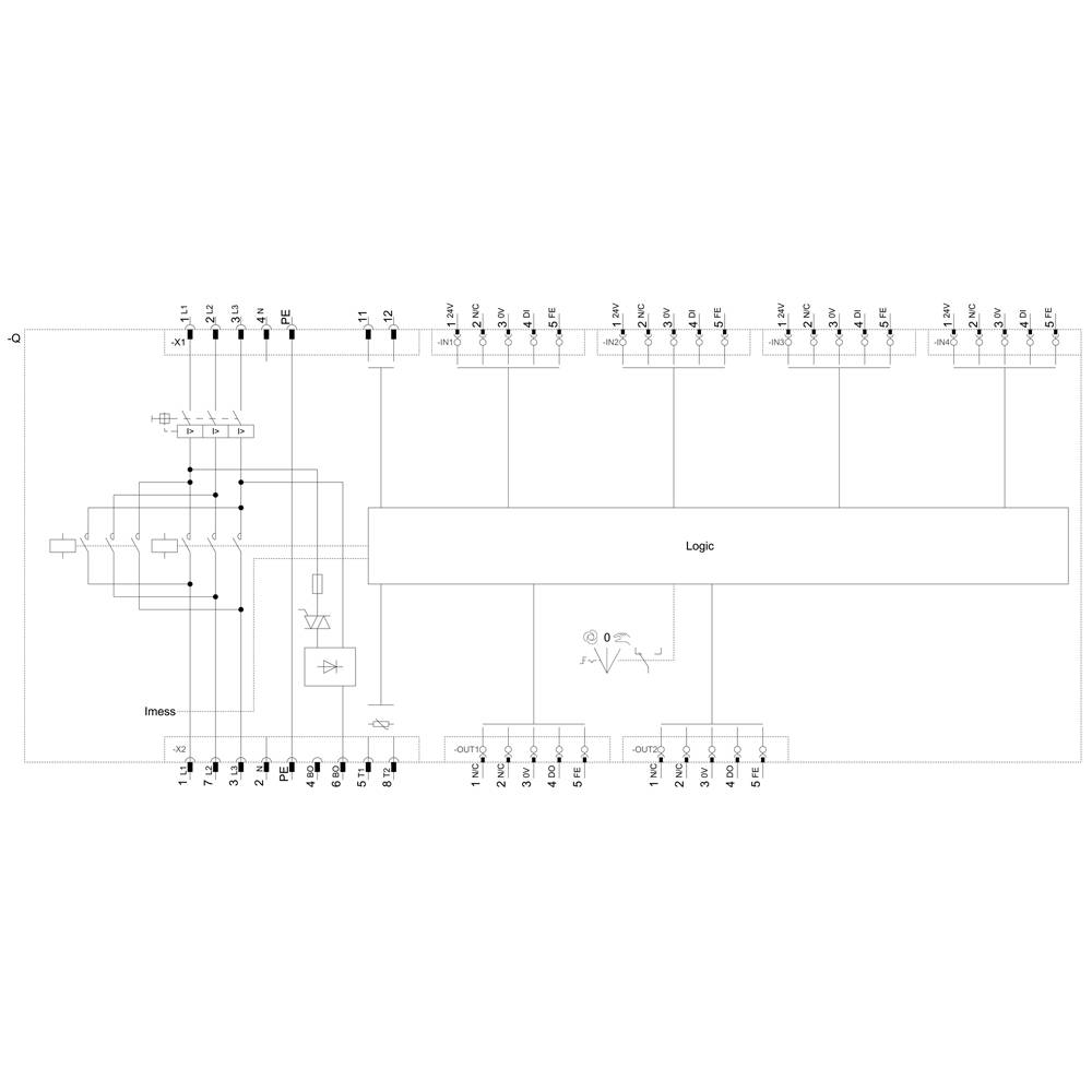 Circuit diagram of an electronic device with logic circuits and components, connected by conductors, showing the signal flow paths.