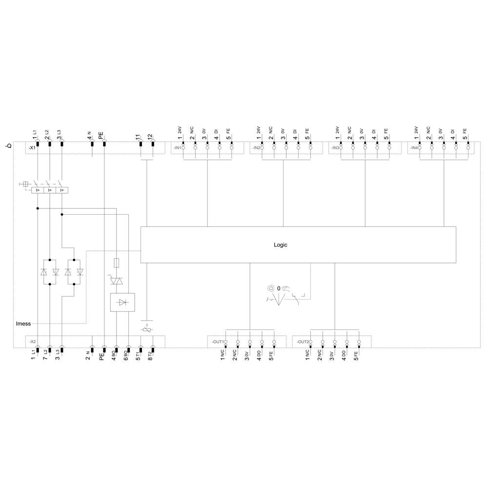 Circuit diagram shows a logic system with inputs, outputs and a logic block that controls the current flow with various components.