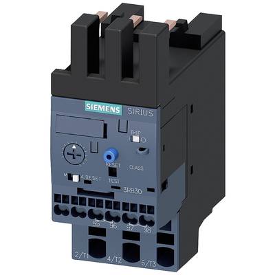 A Siemens SIRIUS overload relay, model 3RB30, with reset and test button. It is used to protect electric motors from overload.