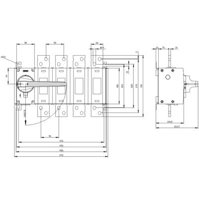 Technical drawing of an electrical switch with dimensions in millimetres. Shows front and side view with detailed measurements.