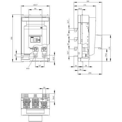 Structured technical drawing of an electrical switch with detailed dimensions in millimetres, front and side view.