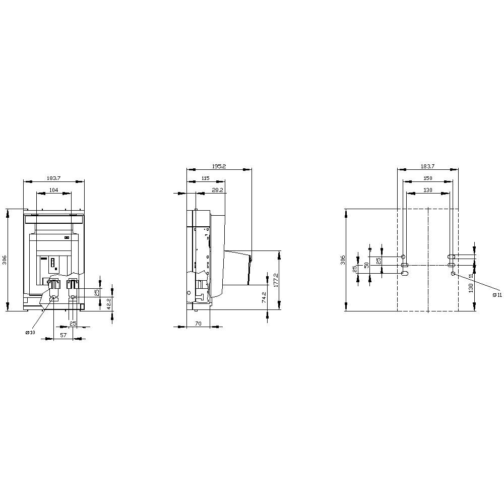Technical drawing of an electrical switch with dimensions in millimetres, front, side, and top view, including mounting instructions.