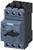 Siemens motor starter with toggle switch, blue housing, six screw terminals top and bottom.