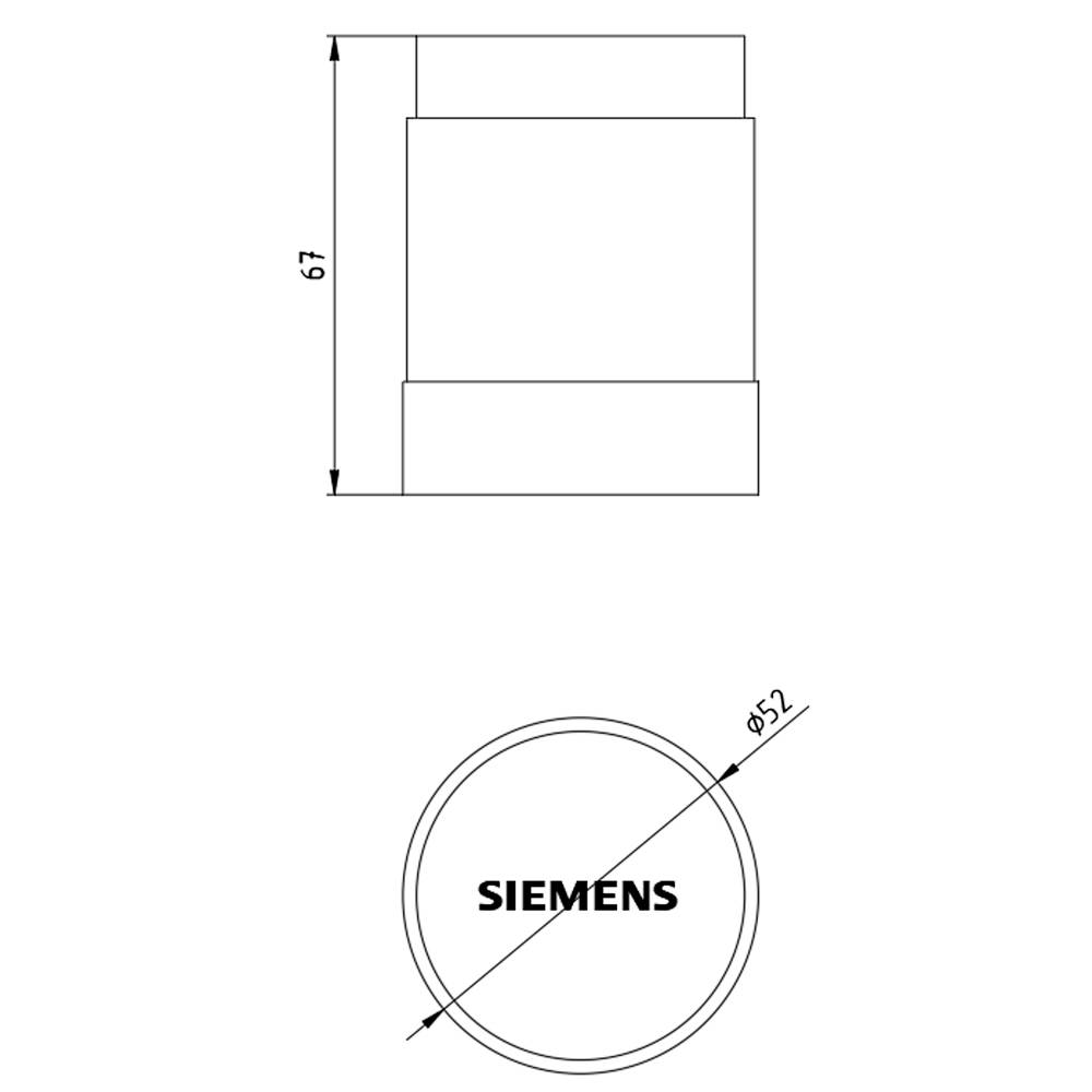 Technical drawing of a cylindrical object with a diameter of 52 mm and a height of 67 mm, with 'SIEMENS' labelling at the top.