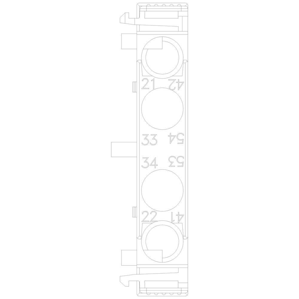 Technical sketch of an automatic circuit breaker with circles and numbers from 21 to 57, showing connections and form.