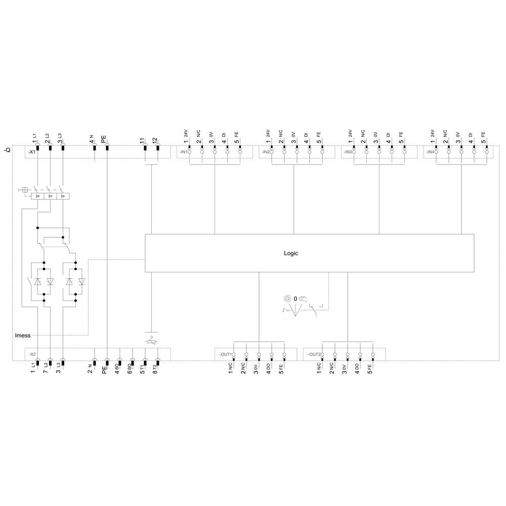 'Schematic circuit diagram of an electronic circuit with logic module, transistors and indicators. Connections are shown in detail.'