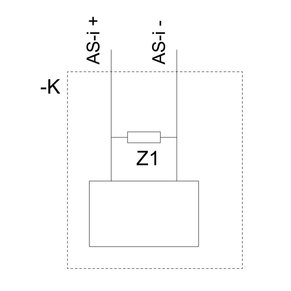Diagram shows a box labelled 'Z1', connected to two vertical lines 'AS-i+' and 'AS-i-'. '-K' is marked on the left.