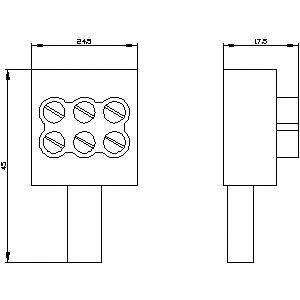 Technical drawing of a rectangular object with six slots, with dimensions: 24.5 mm width, 17.5 mm depth, 45 mm height.