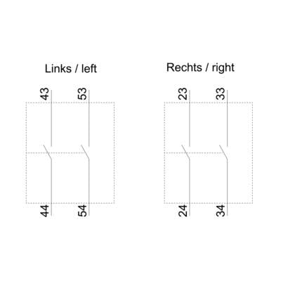Diagram shows two identical objects with lines: Left numbered 43, 53, 44, 54; Right numbered 23, 33, 24, 34.